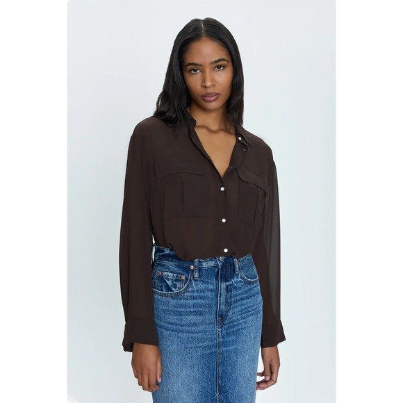 Tops - NWT $138 Pistola REESE SHEER SHIRT - DARK ROAST Brown Top Womens Large